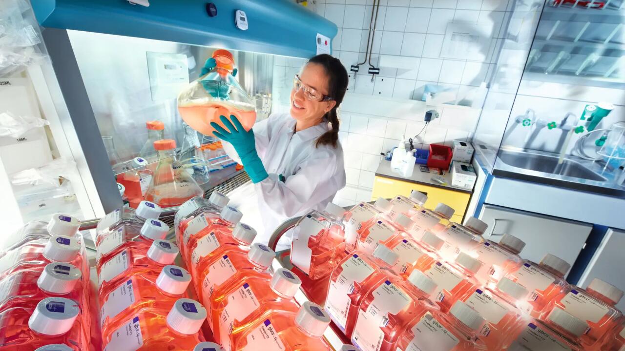 Researcher with cell culture media
