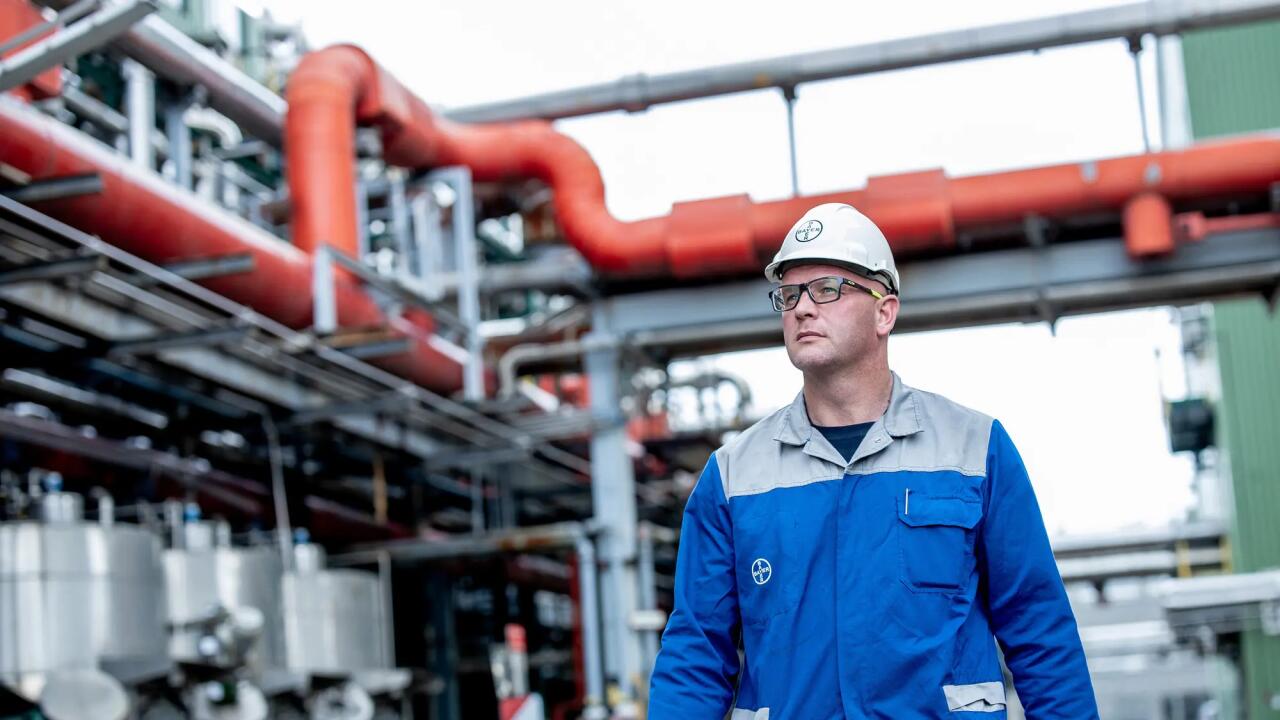 An employee at bayer production site at Bergkamen