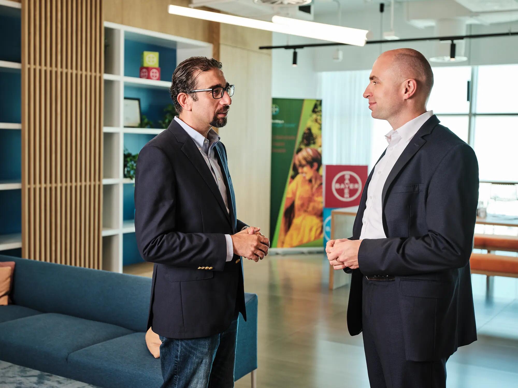 Two Bayer employees having a conversation