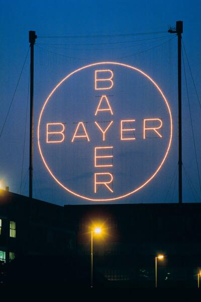 Bayer cross in Leverkusen at night